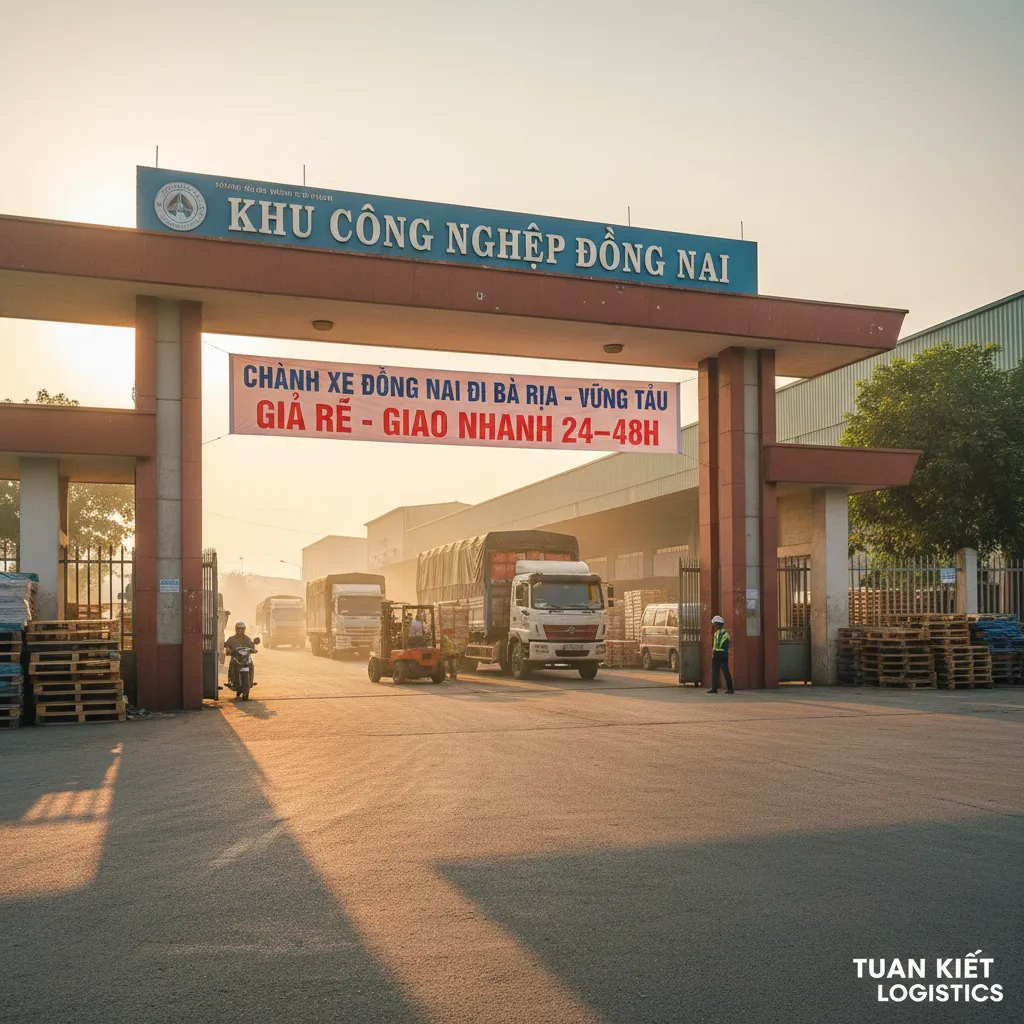 Cổng khu công nghiệp Đồng Nai buổi sáng sớm