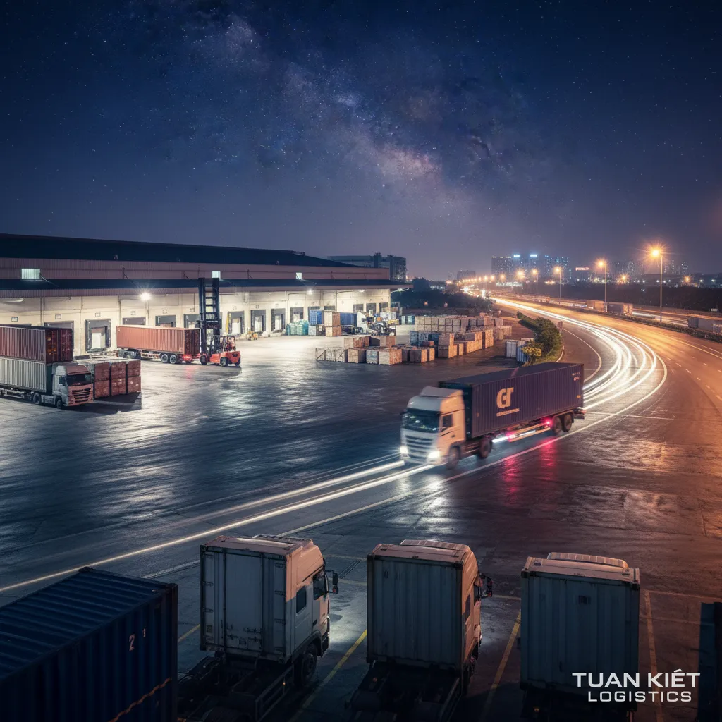 Xe container chạy xuyên đêm