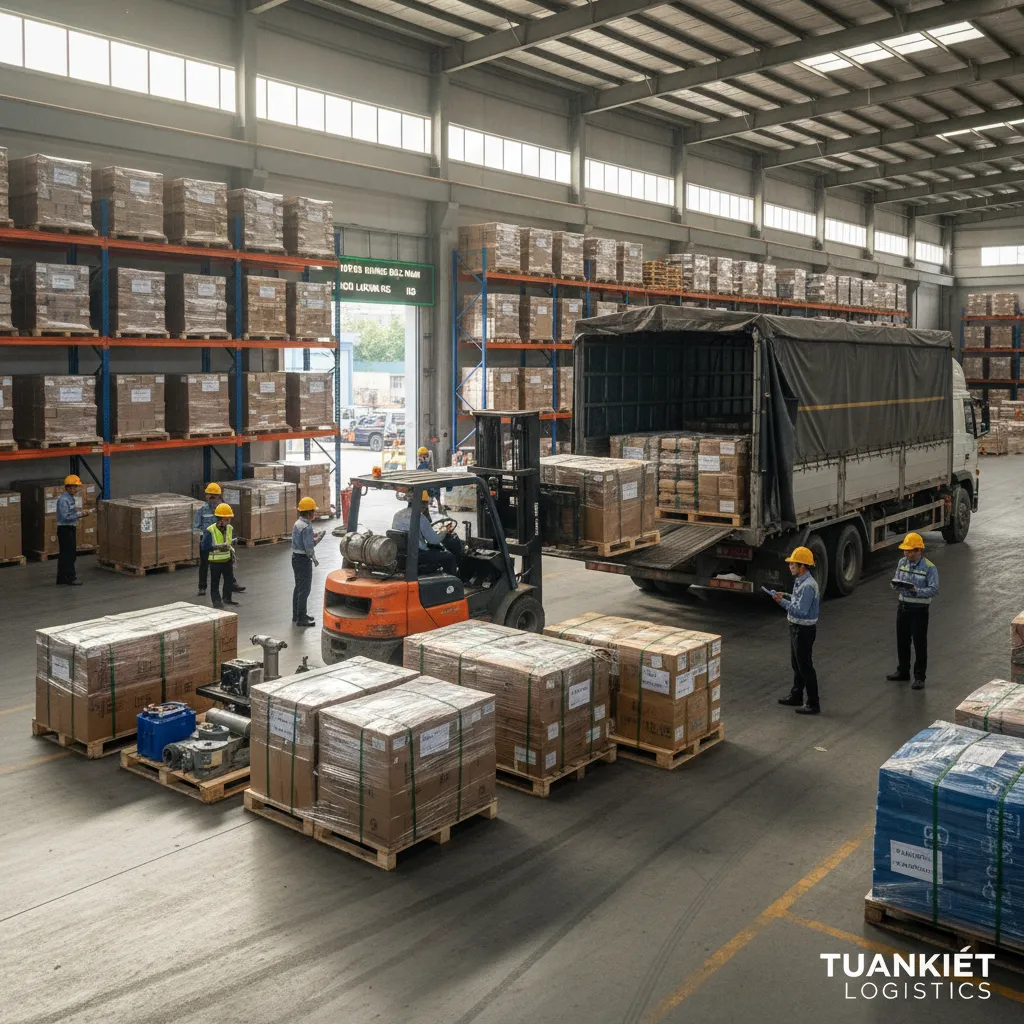 Hàng hóa chất pallet trong kho