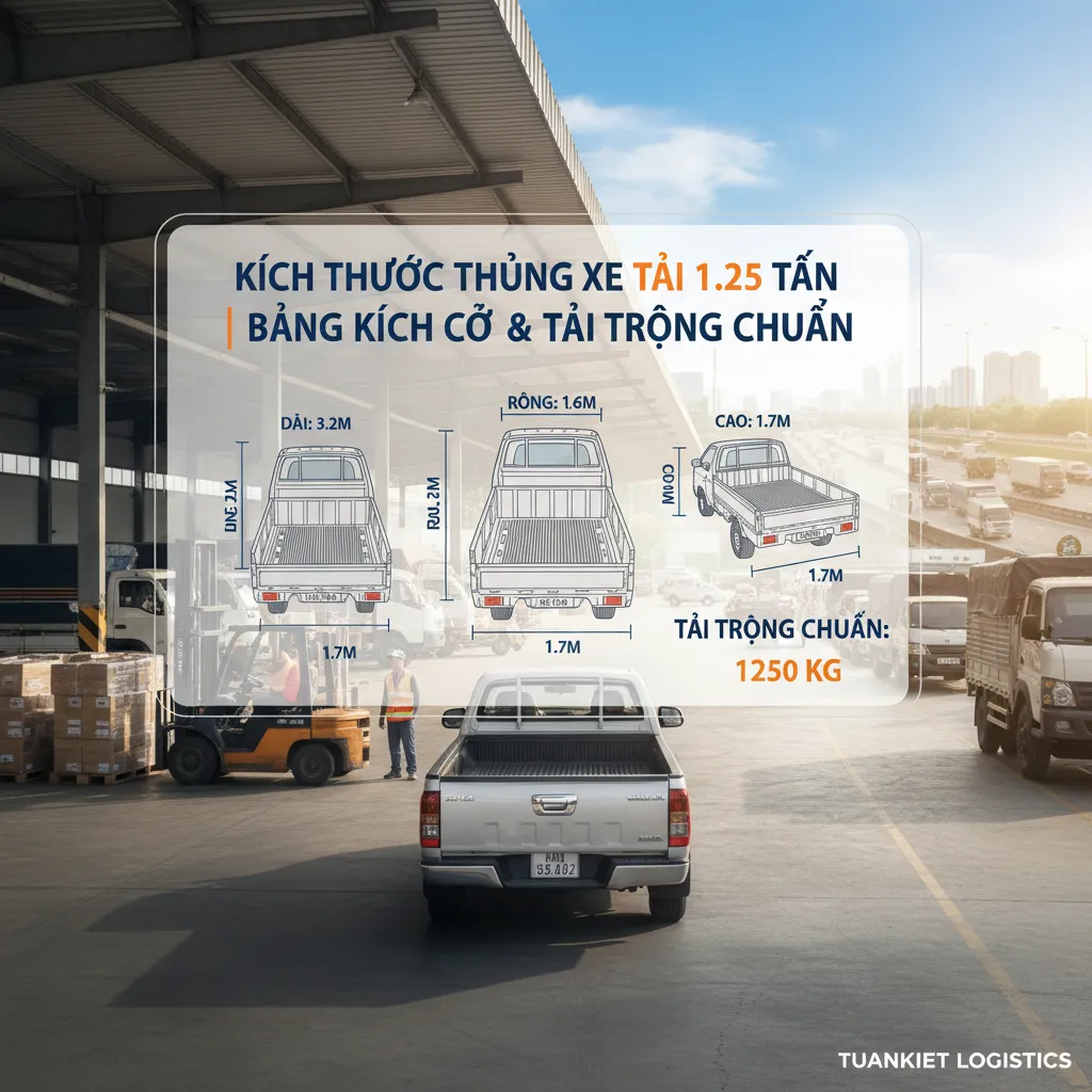 Kích Thước Thùng Xe Tải 1.25 Tấn | Bảng Kích Cỡ & Tải Trọng Chuẩn