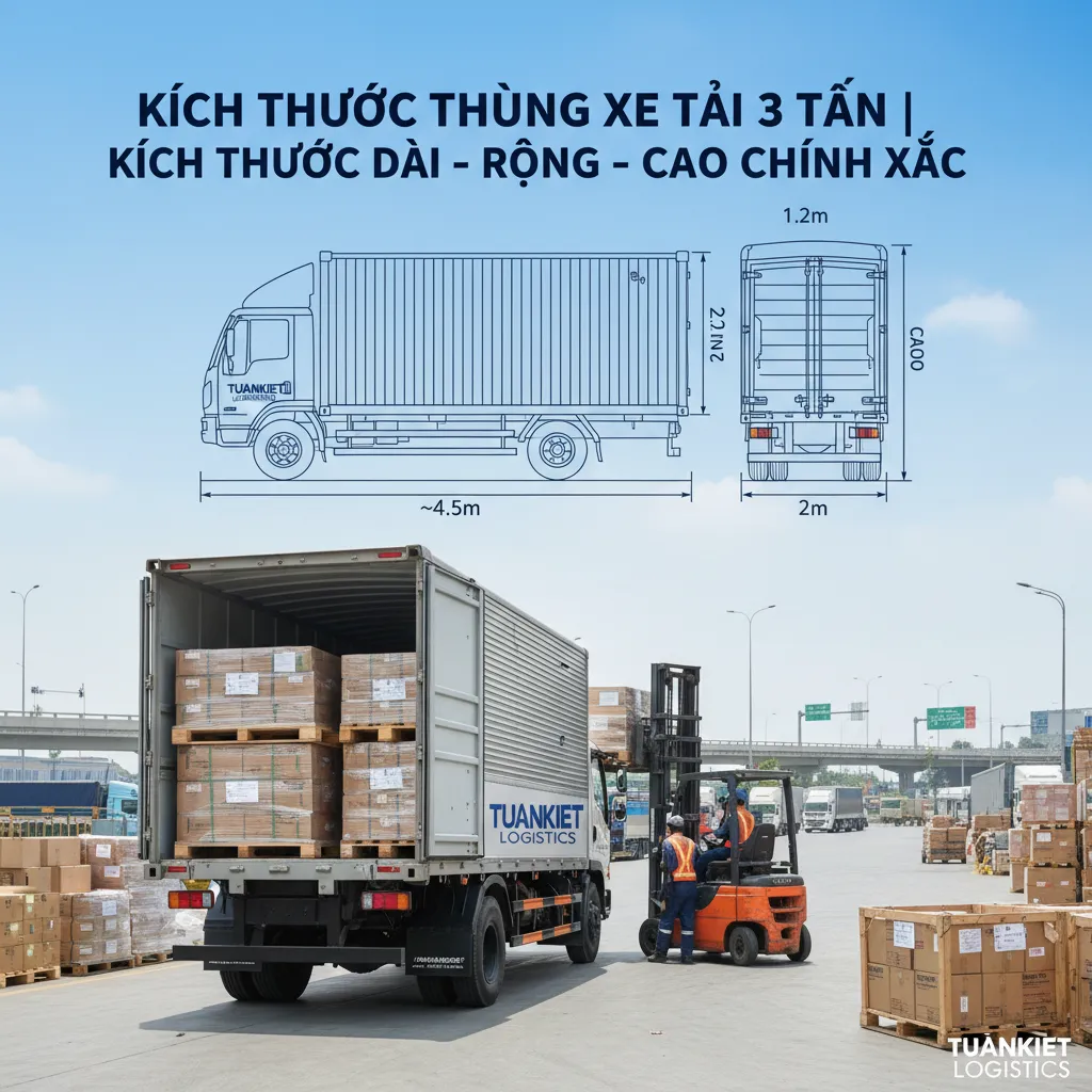 1. Sơ đồ kích thước thùng xe tải 3 tấn