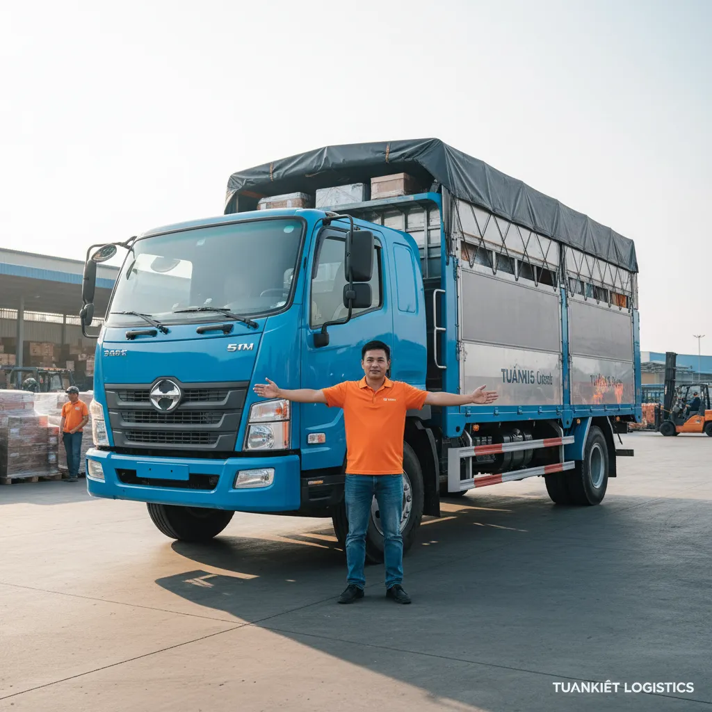 4. Xe tải 5 tấn và người đứng so sánh kích thước