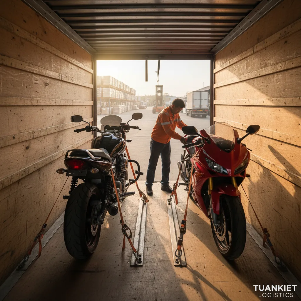 Cố định xe máy trên xe tải